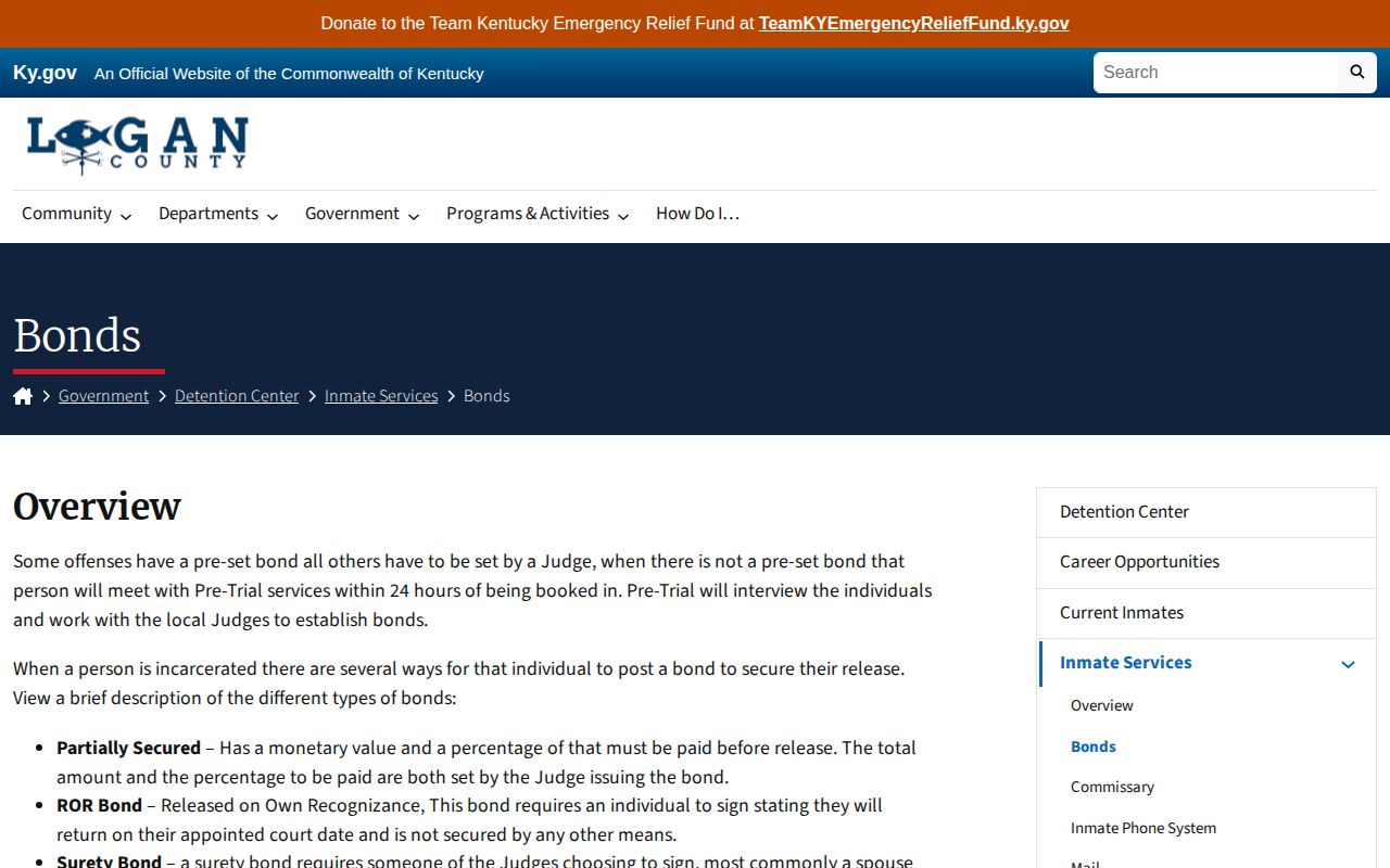 Logan County booking bond types and release payment information