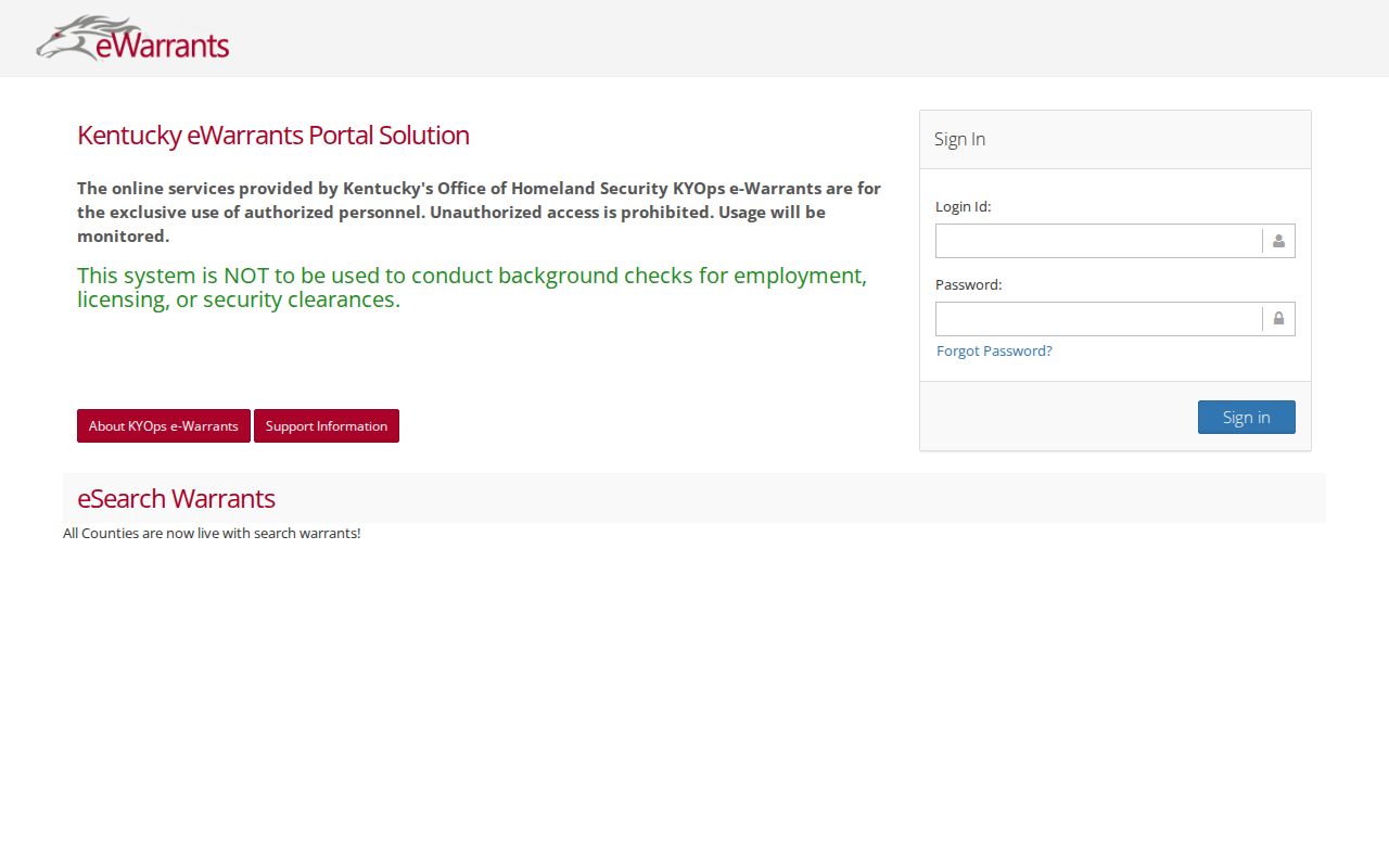 Logan County warrant context from the Kentucky eWarrants authorized-user landing page