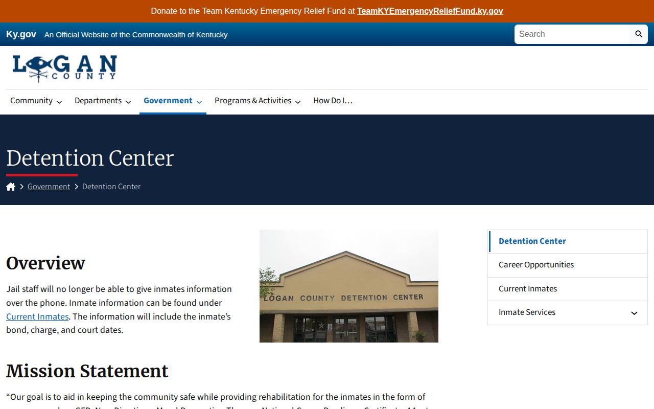 Official Logan County Detention Center current inmate and booking record page